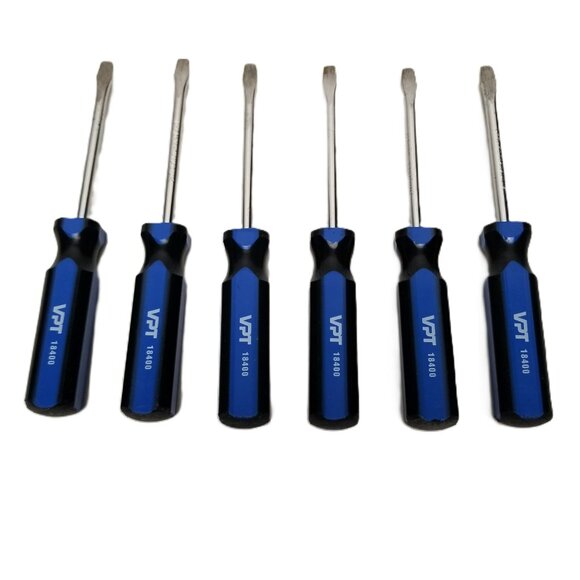 VPT Chrome Vanadium Flathead Screwdriver Set 18400 Blue Handle Tool Lot of 6 - Picture 1 of 5